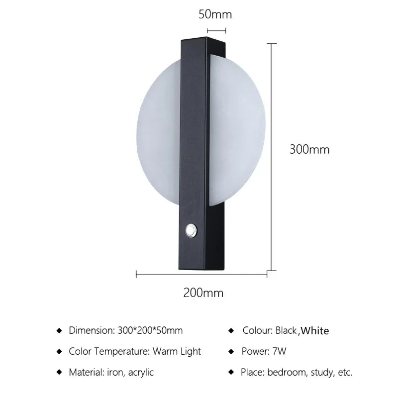 Nordic Modern Round LED Wall Lamp 7W for Bedroom Living Room Afralia™ Sconce