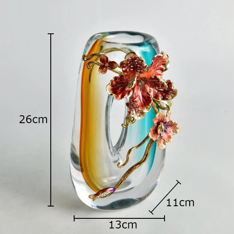 Afralia™ Blue Gradient Glass Vase Desk Decoration Floral Relief Room Decor