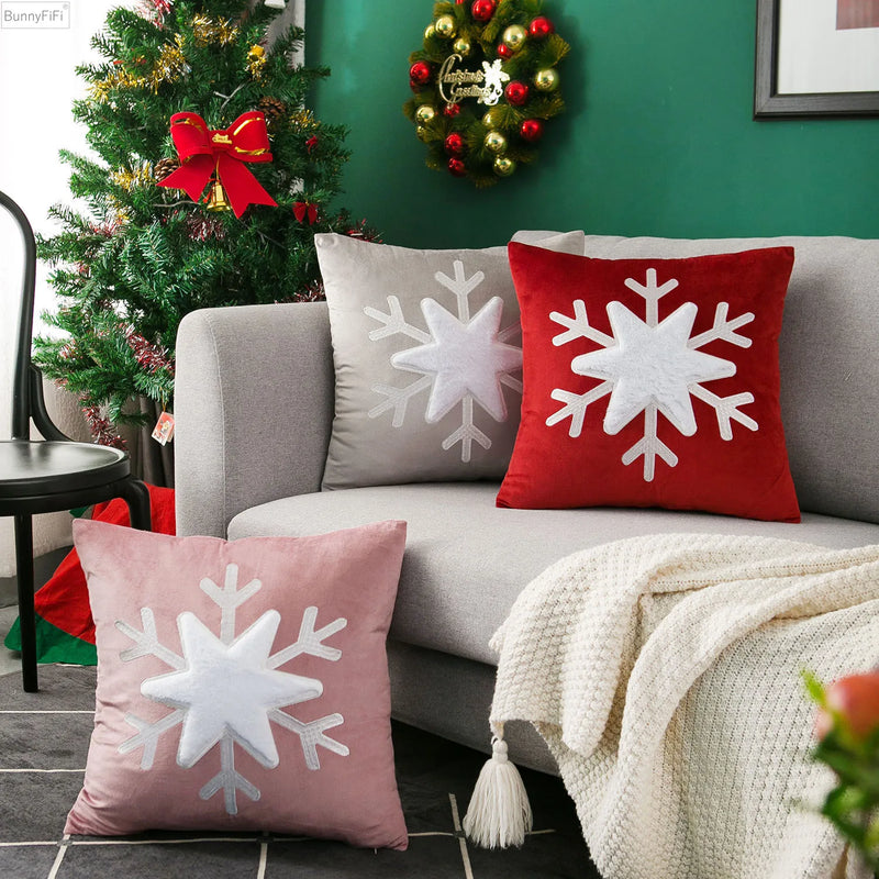 Afralia™ Velvet Snowflake Pillowcase | Embroidered Christmas Farmhouse Decor Cover