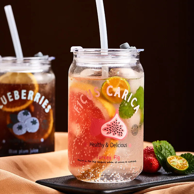 Afralia™ Glass Milk Tea Cups with Straw, Heat-resistant Clear Water Glasses