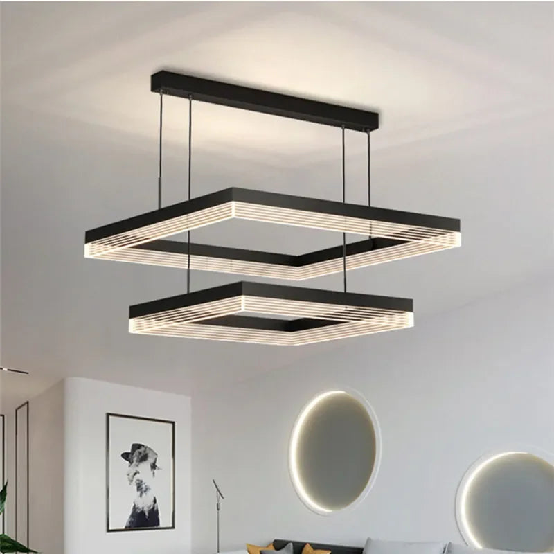 Afralia™ Minimalist Black Square Frame LED Chandelier for Living Room