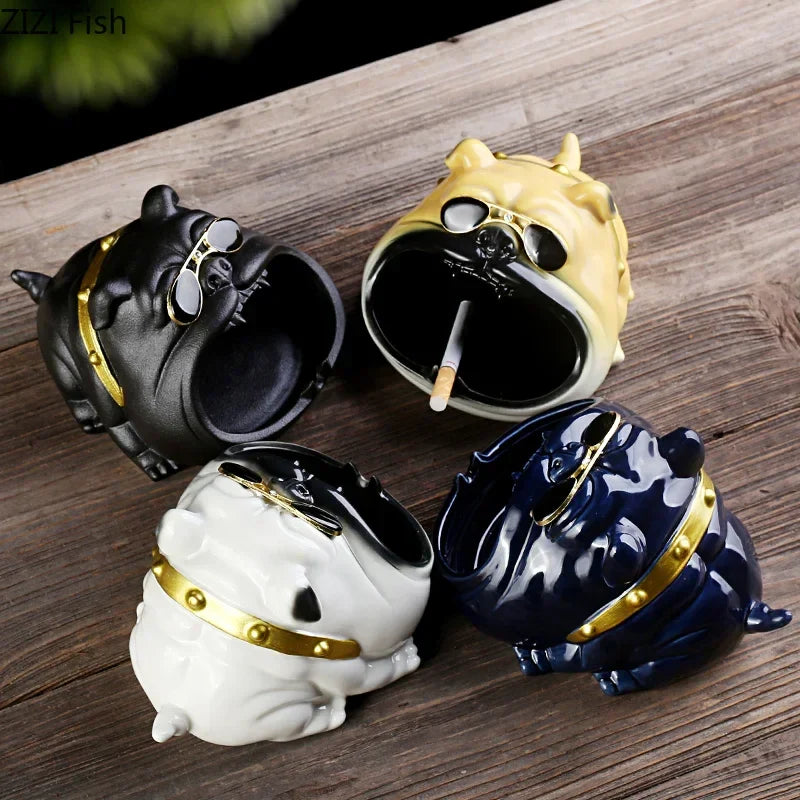 Afralia™ Bulldog Sunglasses Ceramic Ashtray - Smoking Accessories, Weed Ash Tray, Home Decor Gift