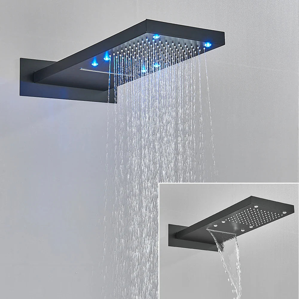 Afralia™ LED Waterfall Shower Head 54*22CM Square Wall Mount Bathroom Faucet