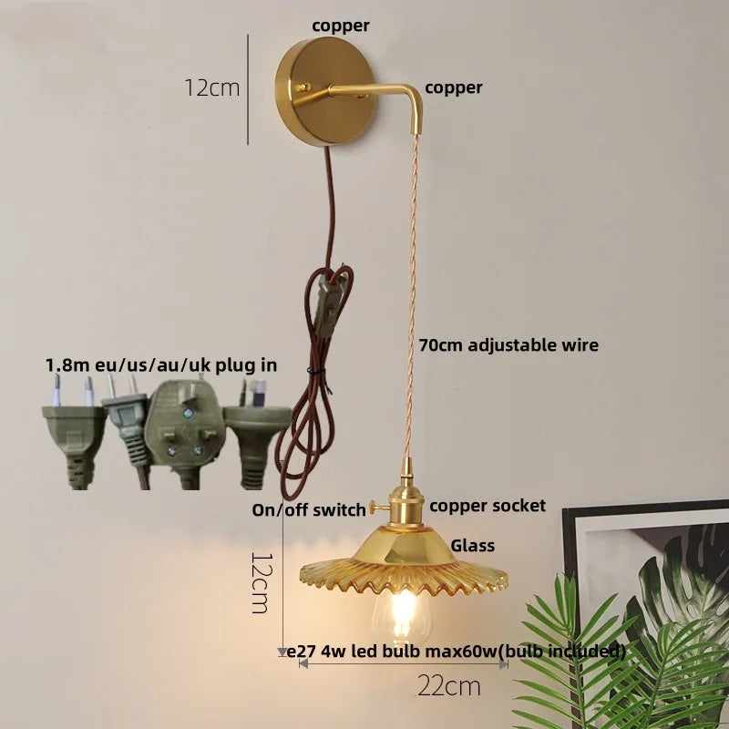 Afralia™ Glass Wall Lamp with Pull Chain Switch and Adjustable LED Light