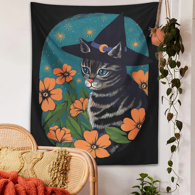 Afralia™ Cat Tapestry Wall Hanging: Cute Witchcraft Decor for Home, Bedroom, Dorm