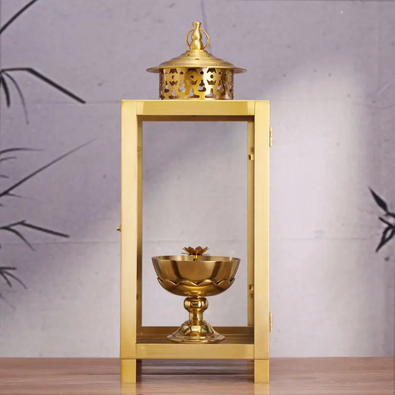 Afralia™ Copper Oil Lamp for Worship with Windproof Design and Pure Ghee