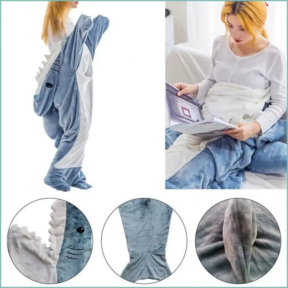 Afralia™ Shark Blanket Sleeping Bag Cosplay Onesies Costume Homewear Pajamas Blanket Office Nap