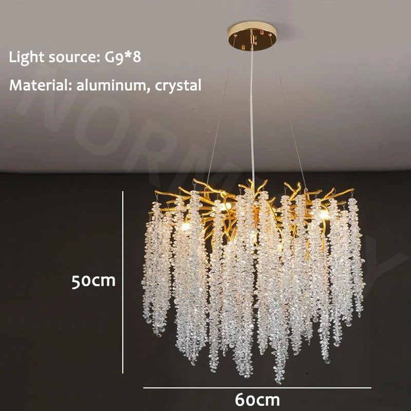 Afralia™ Gold Branch Crystal Chandelier LED for Bedroom Living Dining Room