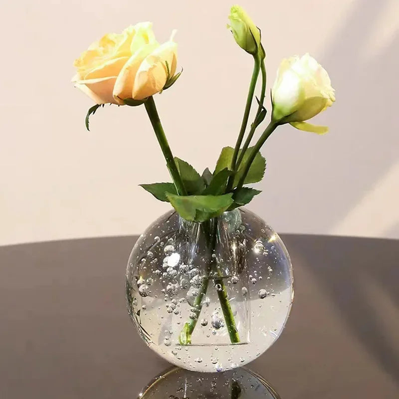 Afralia™ Crystal Bubble Ball Vase with Artificial Flowers for Desk Decoration