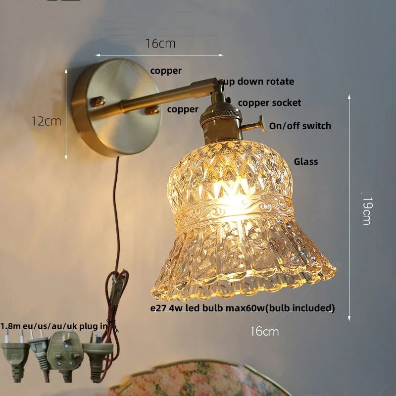 Afralia™ Amber Flower Glass Wall Light Fixture with Pull Chain Switch