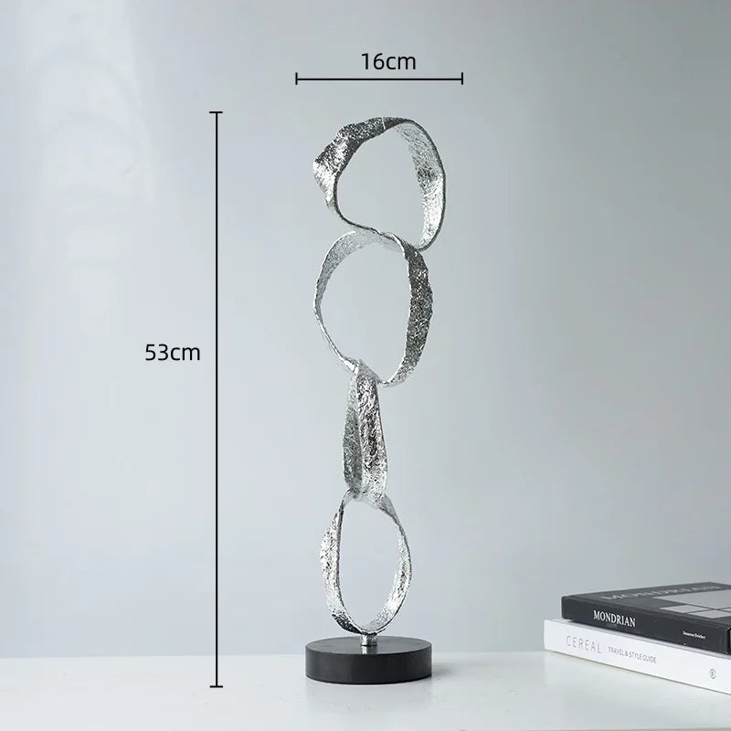 Afralia™ Metal Geometric Circle Ornament Silver Hoop Irregular Sculpture Home Decor