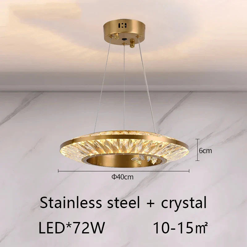 Afralia™ LED Crystal Chandelier for Elegant Room Decor, Flying Disc Ring Ceiling Light