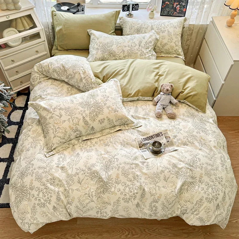 Afralia™ Sanded Cotton Bedding Set King Queen RU Size Duvet Cover Sets, Premium Quality