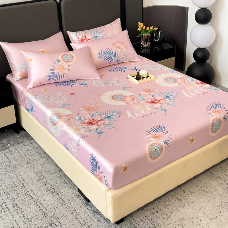 Afralia™ Printed Silky Fitted Sheet: Soft & Anti-Slip Mattress Cover