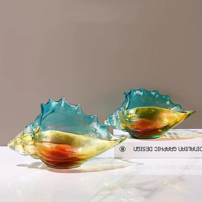 Afralia™ Conch Glass Handicrafts Key Tray: Colorful Shell Figurines Storage Container