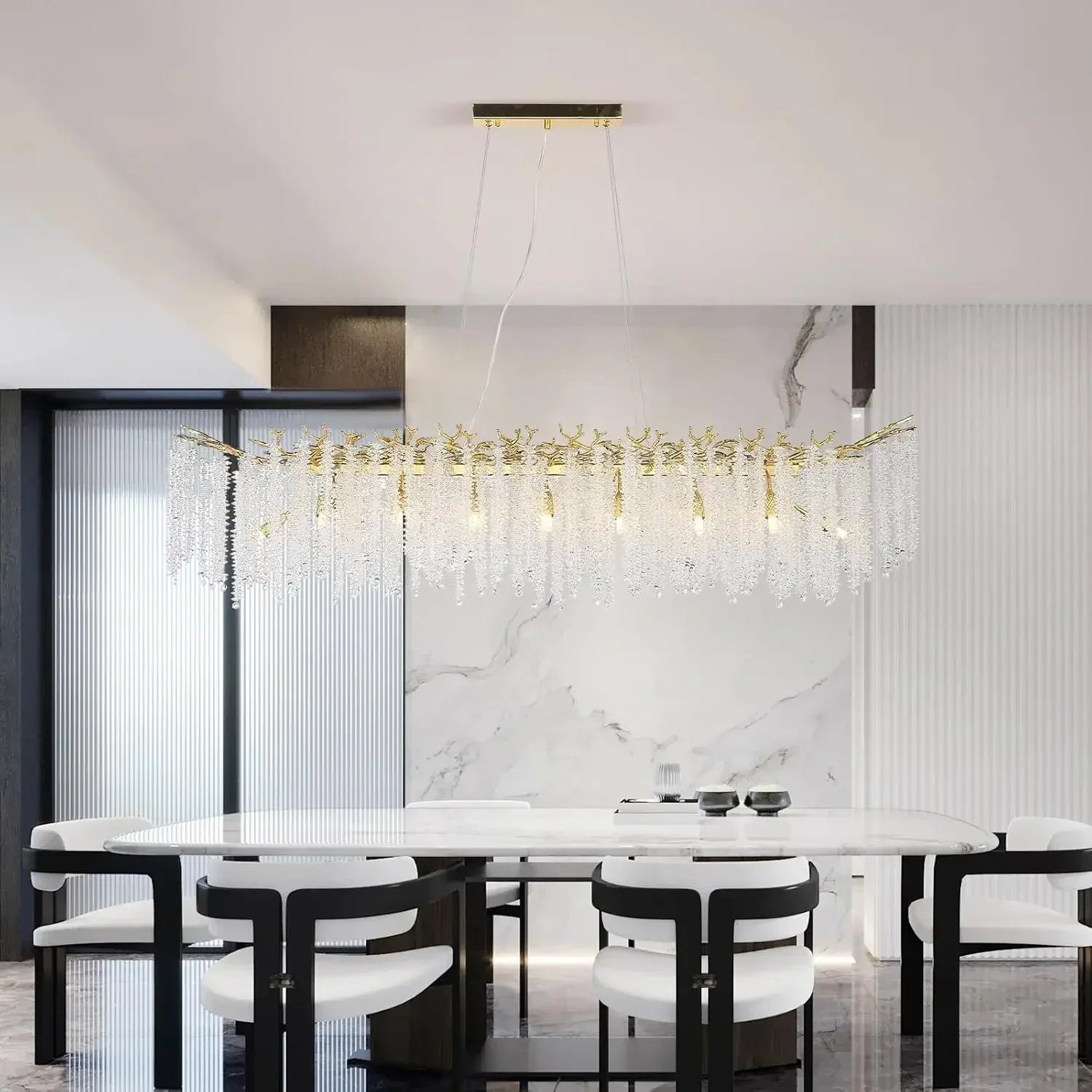 Afralia™ Large Silver Rectangular Crystal Chandelier for Dining & Living Room