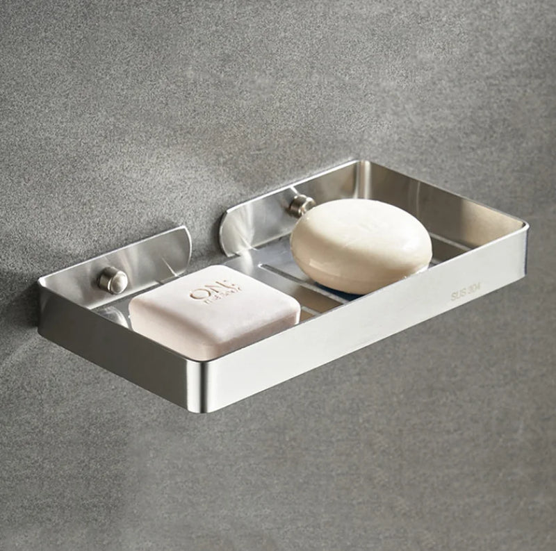 Afralia™ Stainless Steel Bathroom Soap Dish Shelf Wall Mount Storage Holder