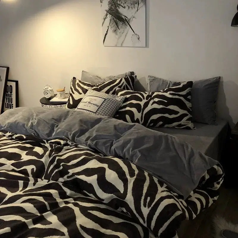 Afralia™ Zebra Print Floral Duvet Cover Set - Queen Size, 100% Cotton