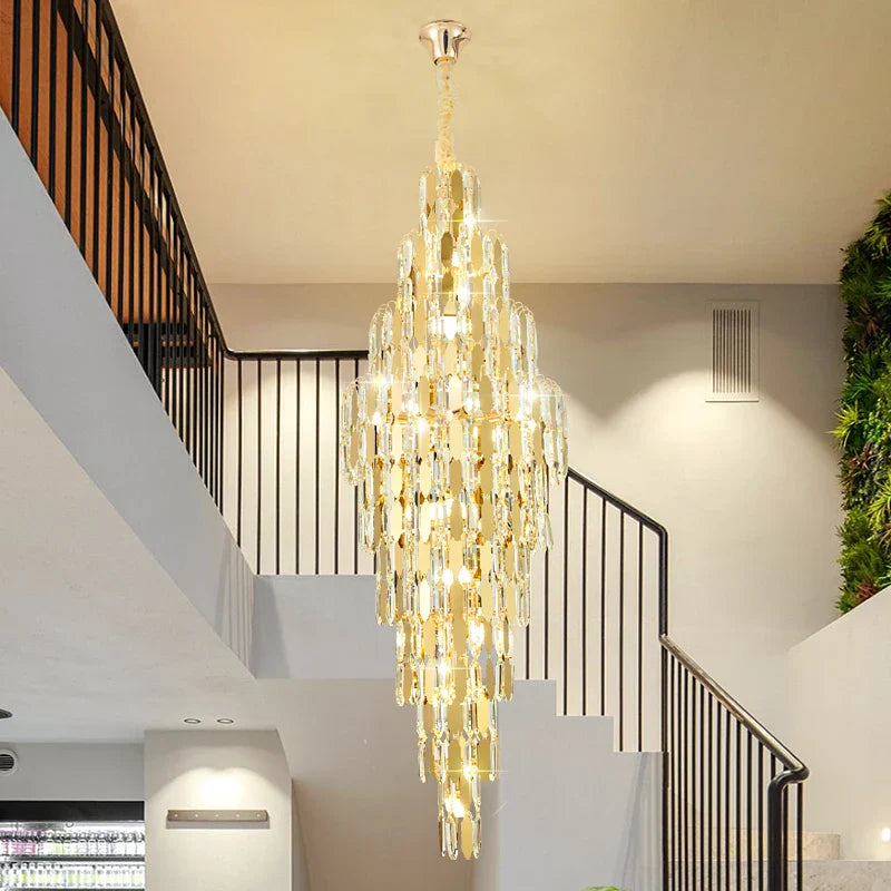 Afralia™ Modern Duplex Rotating Staircase Crystal Chandelier - Elegant Villa Hall Lighting