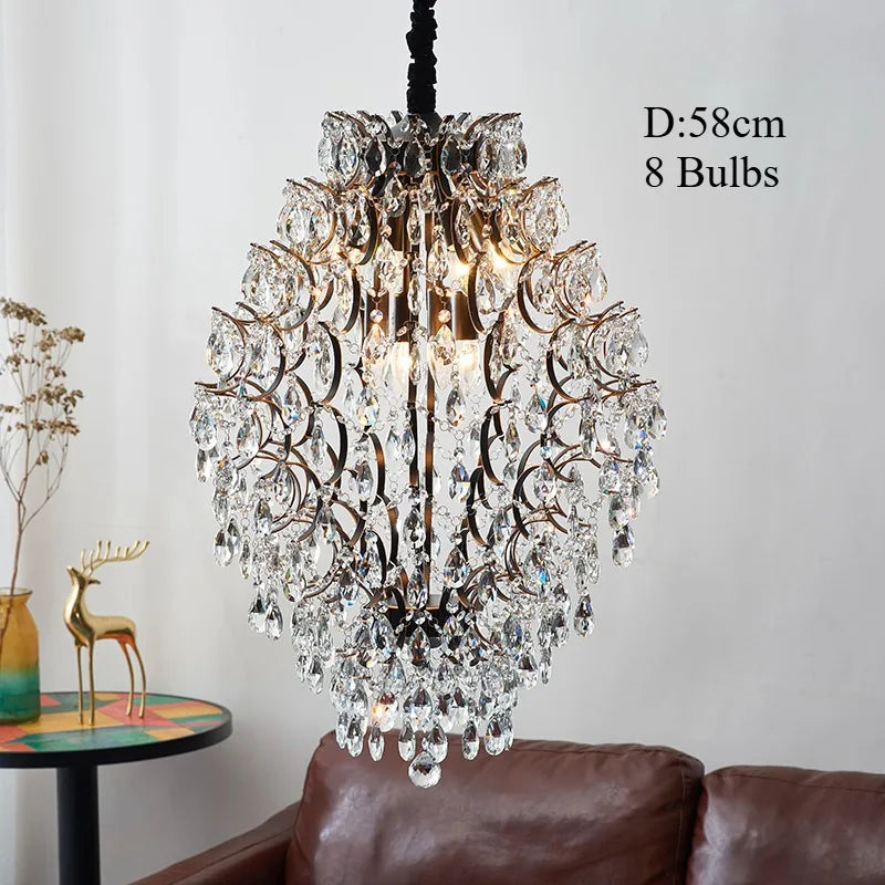 Afralia™ Iron Crystal Chandelier Pendant Light for Modern Home Decor and Coffee Bar