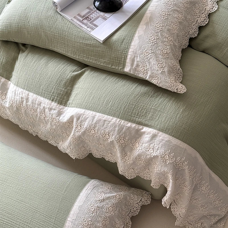 Afralia™ French Lace Cotton Bedding Set: Duvet, Sheet, Pillowcases, 4Pc