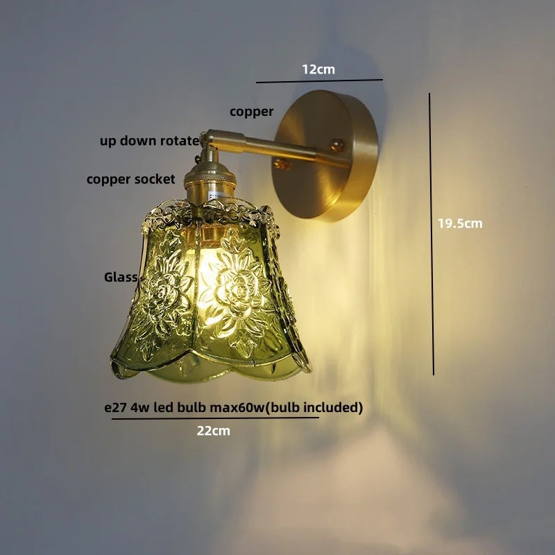 Afralia™ Green Glass LED Wall Lights Pull Chain Switch Vintage Style Bedside Lamp