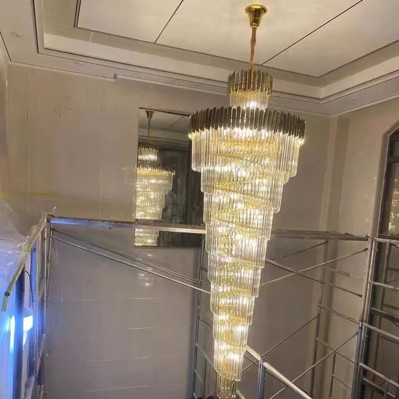 Afralia™ Modern Crystal Chandelier Black/Gold Light Fixture for Luxury Living Room, Villa, Staircase