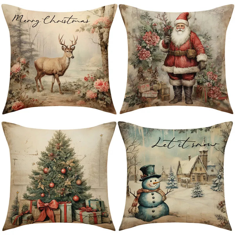 Afralia™ Christmas Snowman Deer Pillowcase Xmas Home Decoration Sofa Cushion Cover
