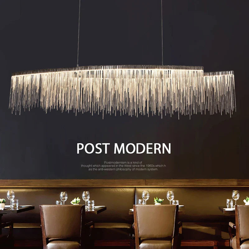 Afralia™ LED Tassel Chandelier Pendant Light for Living Room Villa Hall Silver Lustre