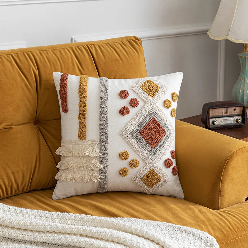 Geometric Embroidered Tufted Pillow Covers by Afralia™