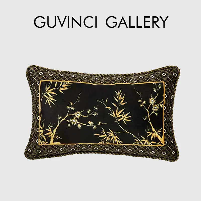 Afralia™ Bamboo Black Gold Lumbar Pillow Covers - Oriental Chinese Style Luxury 30x50cm