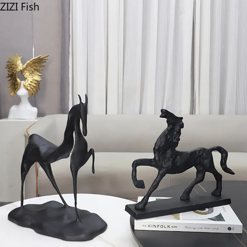 Afralia™ Cast Iron Horse Sculpture Modern Desk Decor Minimalist Room Artistic Craft Figurine