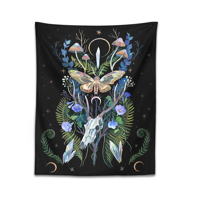 Afralia™ Deer Skull Mushroom Moon Wall Hanging Psychedelic Tapestry Witchcraft Decor