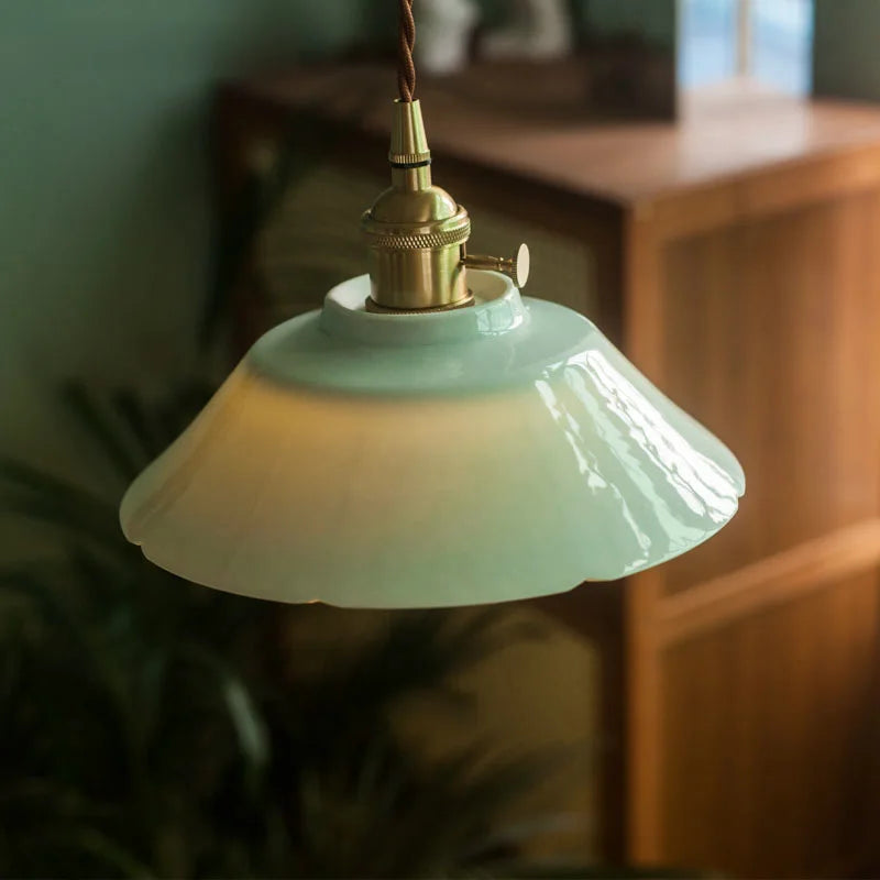 Afralia™ Green Ceramic Pendant Light LED Vintage Hanging Lamp with LED Bulb