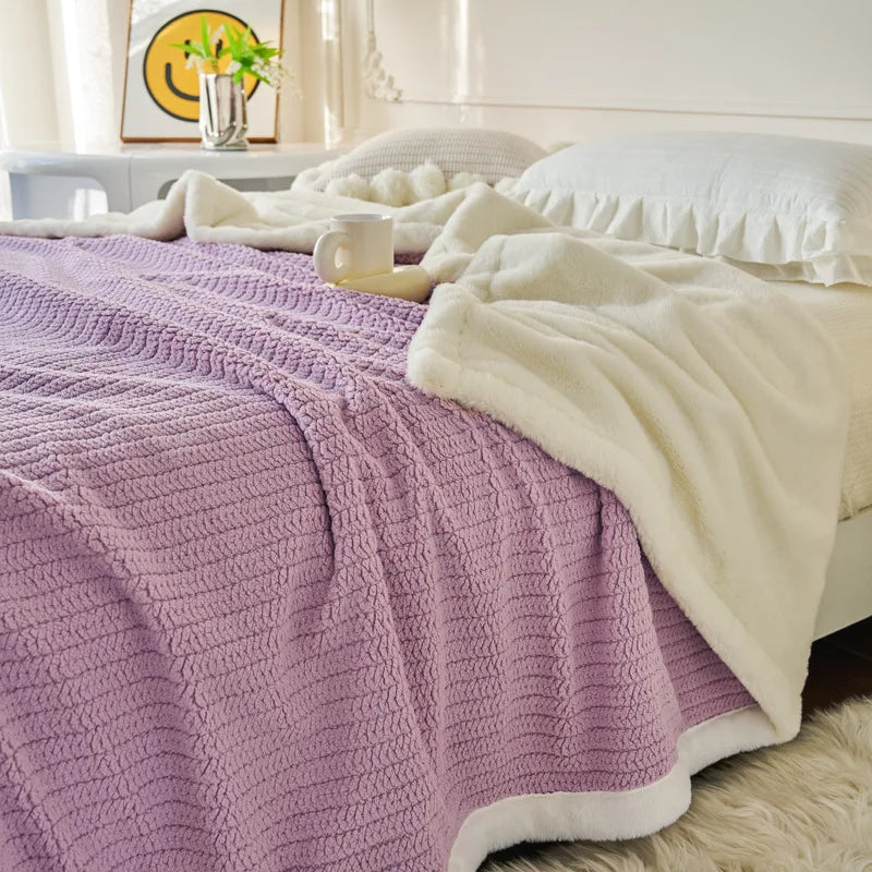 Afralia™ Cozy Faux Rabbit Fur Blanket, Soft Fluffy Quilt for Single, Anti-Static Warm Throw