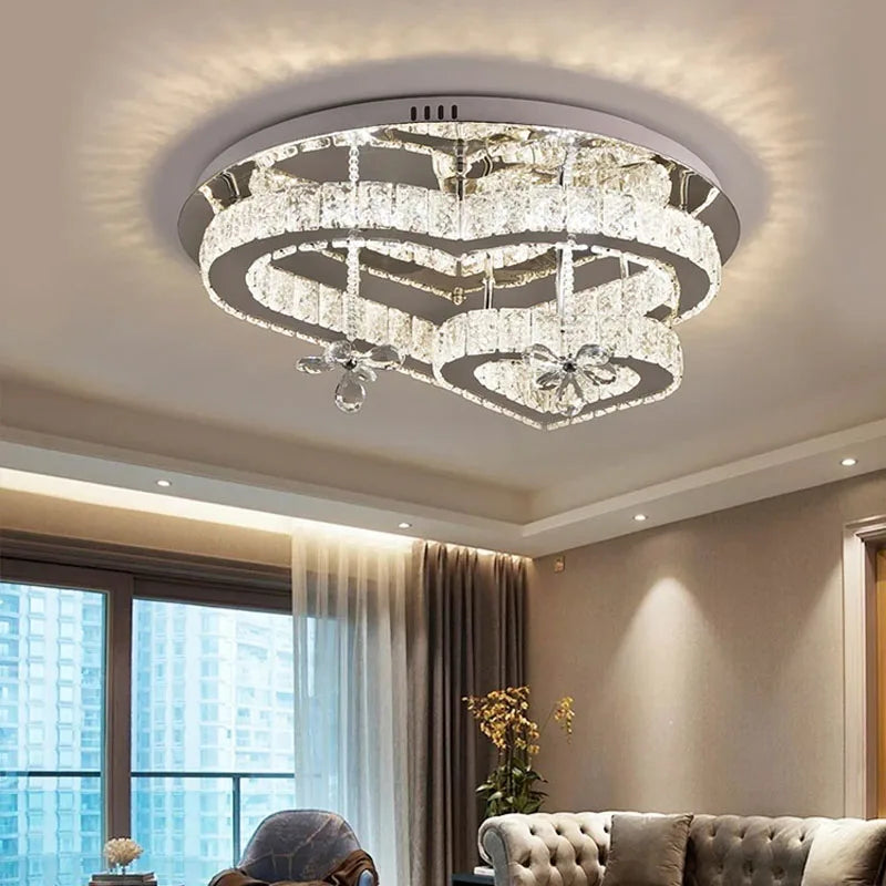 Afralia™ Heart Shaped Crystal LED Ceiling Light - Modern Chandelier Fixture for Living Room