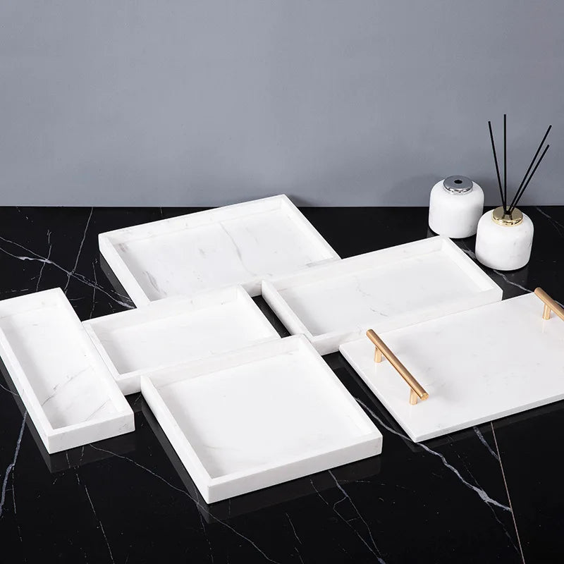Afralia™ Volakas White Marble Bathroom Set: Soap Dispenser, Toothbrush Holder, Tray