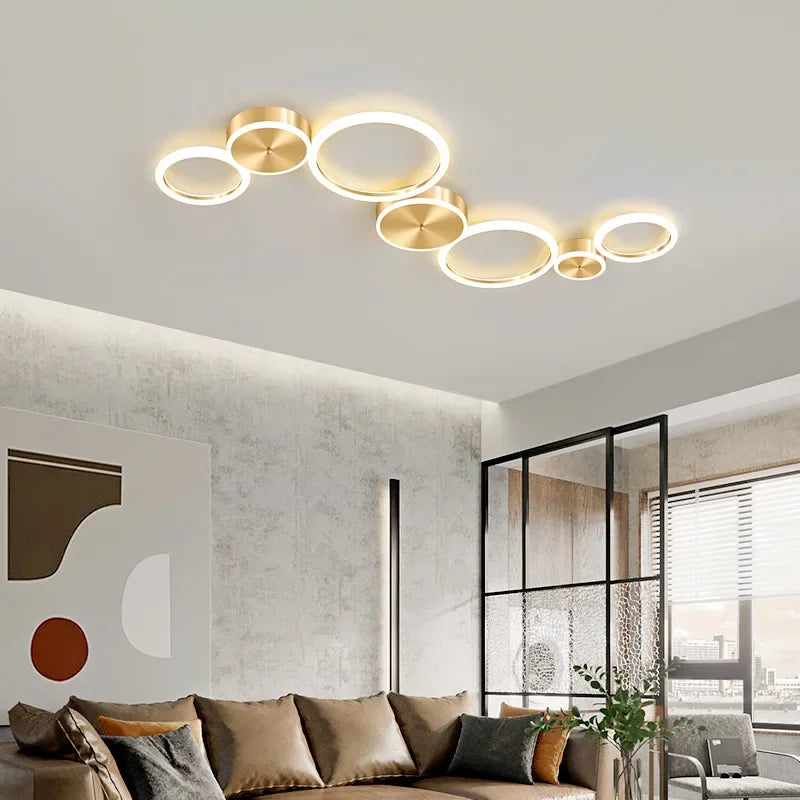 Afralia™ Modern LED Ceiling Chandelier with Circle Rings Golden Design