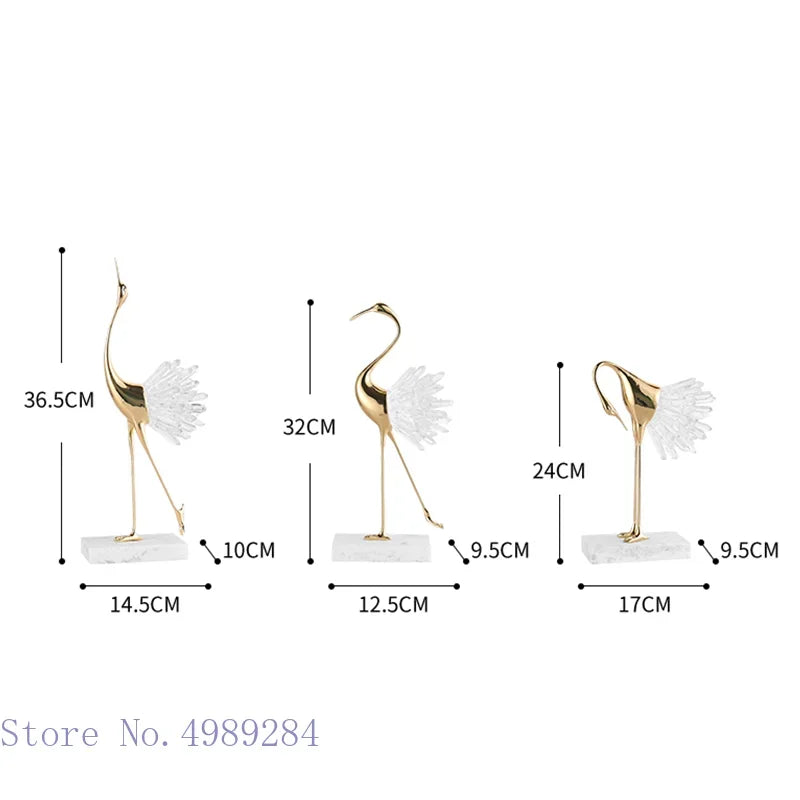 Afralia™ Crane Golden Bird Agate Marble Crystal Home Decor Craft Statue