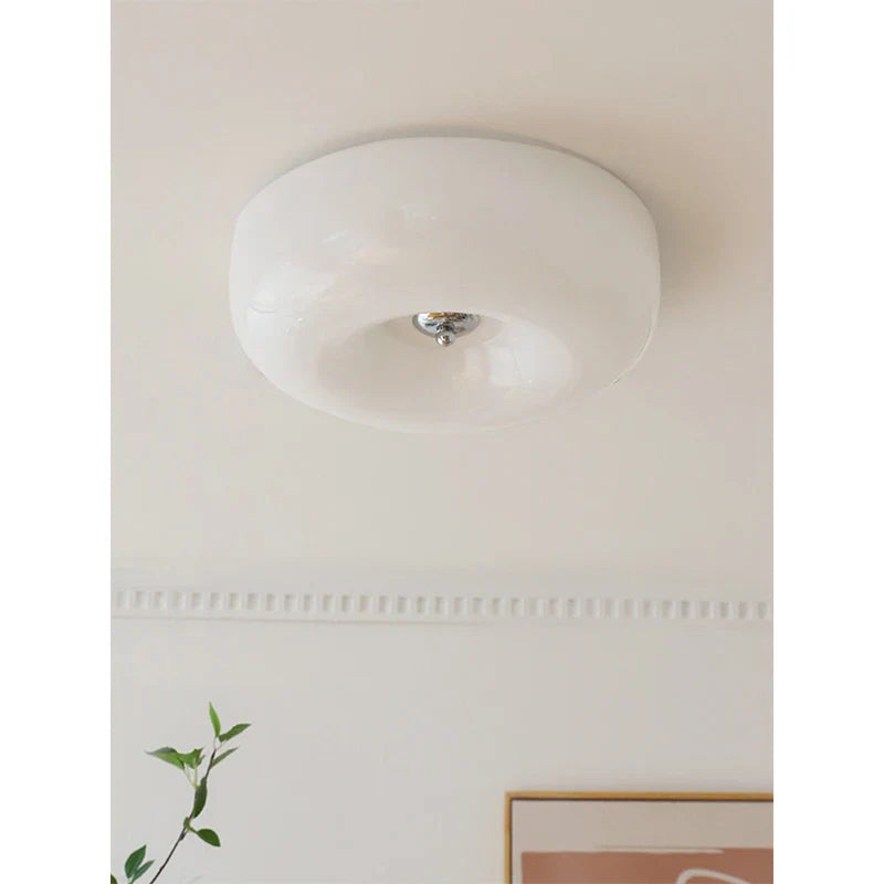 Afralia™ Cream Bauhaus Style Ceiling Lamp for Bedroom with Medieval French Glass