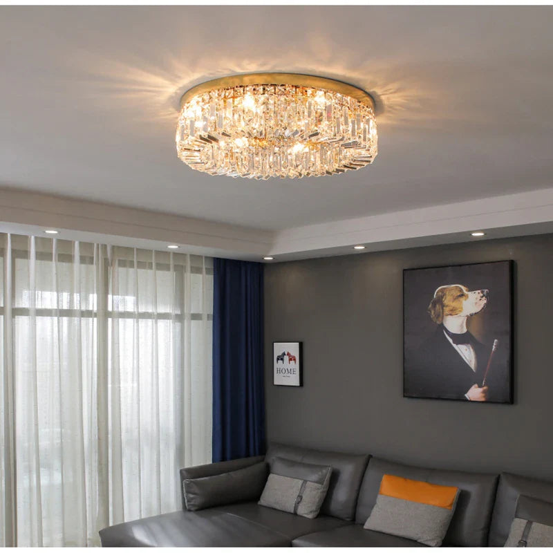 Afralia™ Golden LED Crystal Round Ceiling Lamp