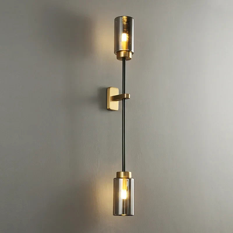 Afralia™ Smokey Gray Glass Linear Brass LED Wall Lights