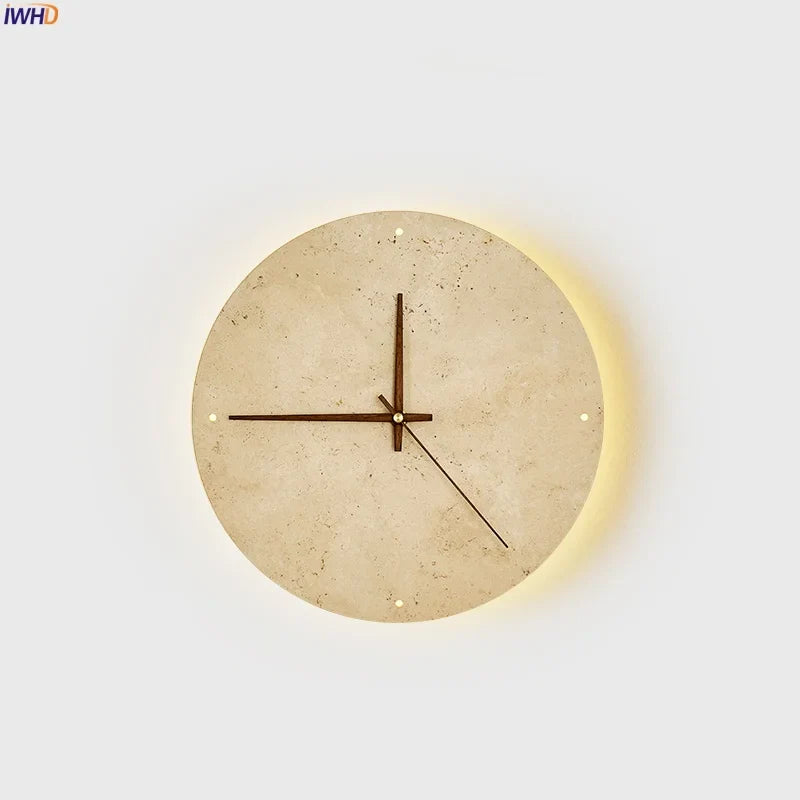 Afralia™ Vintage Wabi Sabi Yellow Travertine LED Wall Clock for Home and Bedroom