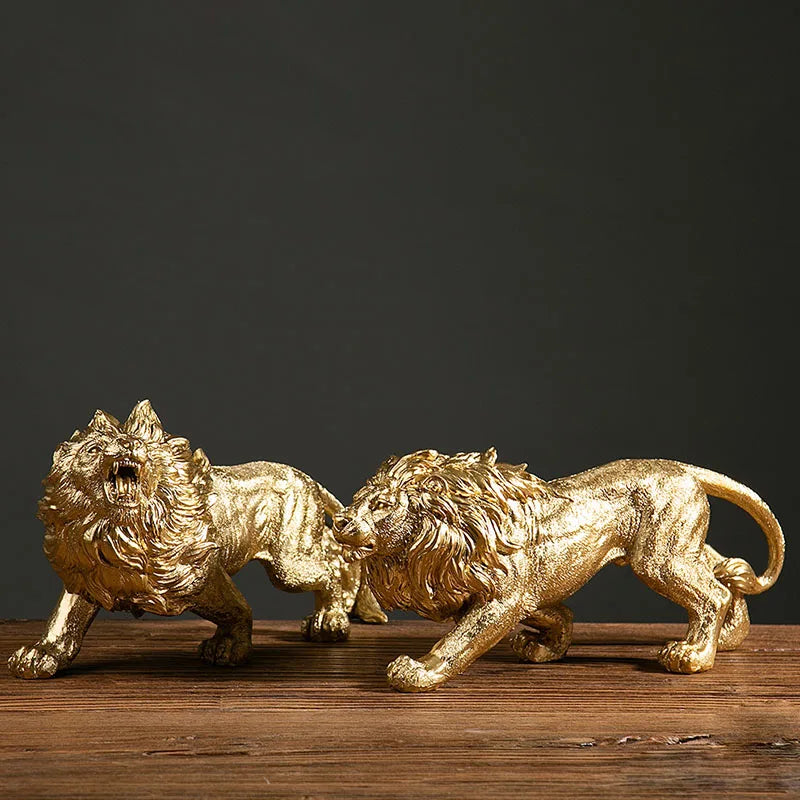 Afralia™ Golden Lion King Resin Figurines: Luxury Desktop Ornaments for Home & Office