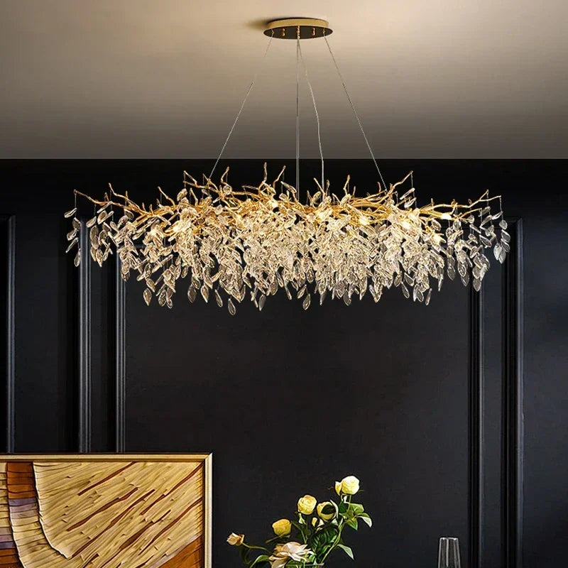 Afralia™ Golden Branch Ceiling Chandelier with Crystal LED - Luxury Modern Design for Living Room