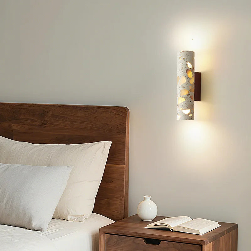 Afralia™ LED Wall Sconce Modern Nordic Wood Canopy Terrazzo Bathroom Mirror Light