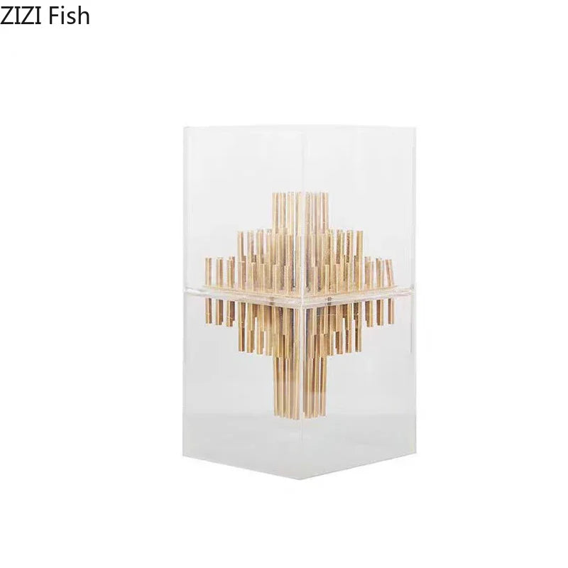 Afralia™ Acrylic Geometric Display Box Desk Ornament Metal Sculpture Room Decor