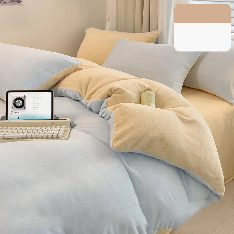 Afralia™ Milk Velvet Winter Quilt Cover Queen Size Double-Sided Plush Bedding Duvet