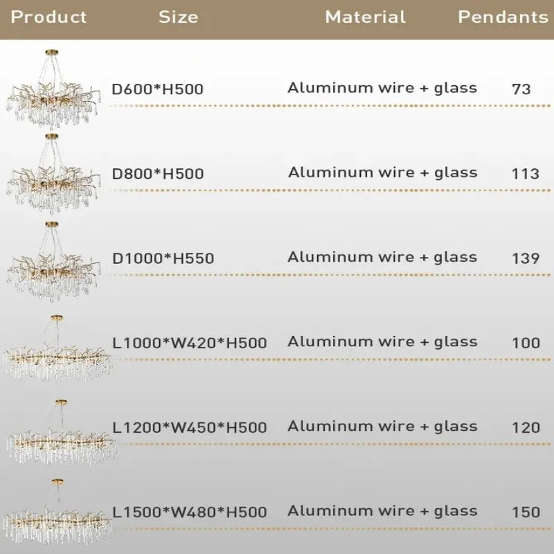 Nordic Glass Crystal Chandelier by Afralia™ - Gold Branch Design for Living Room & Bedroom