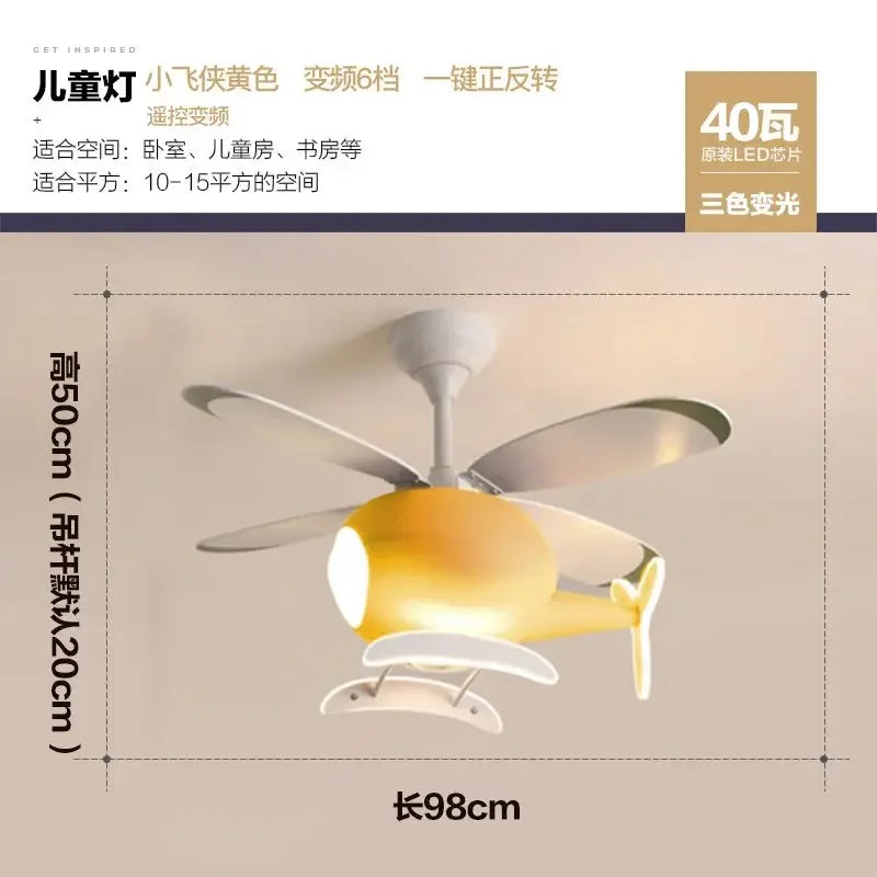 Afralia™ Kids' Helicopter Ceiling Fan with LED Light Chandelier - Modern Aircraft Design